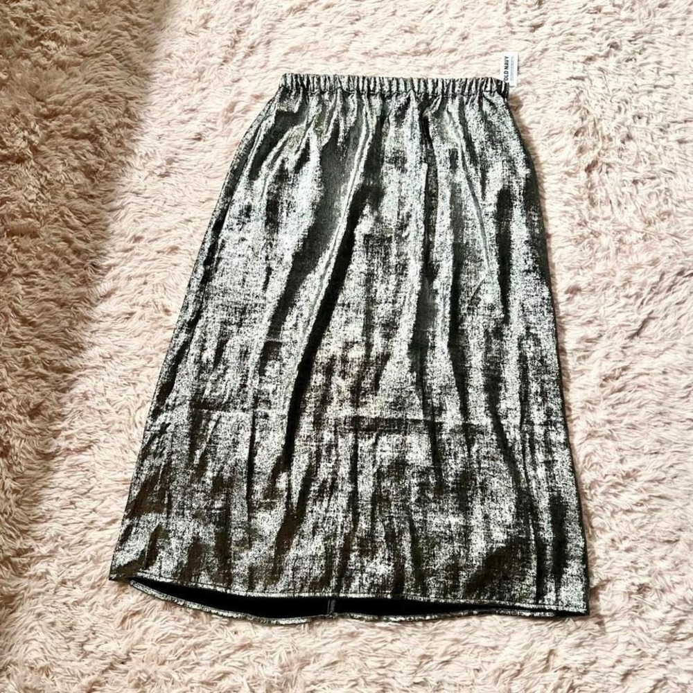 Metallic Silver Grunge Statement Punk Maxi Skirt‎ Womens L Festival Rave Witchy